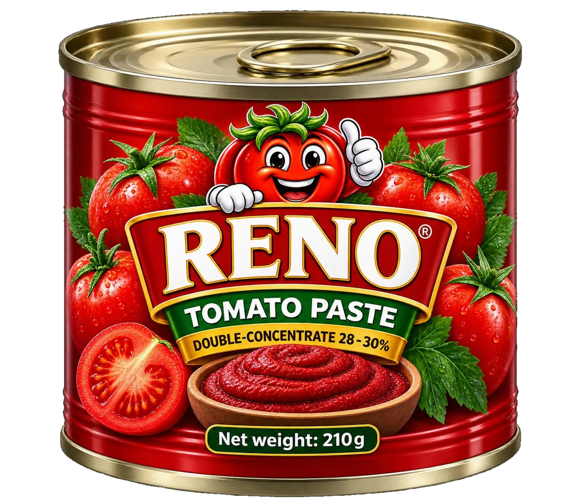 RENO Tomato Paste 210g easy-open tin — product render.